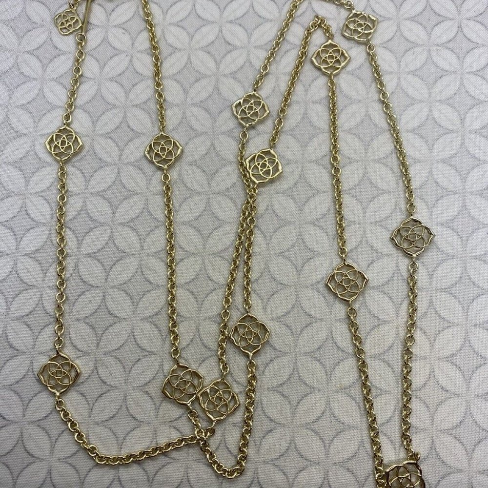 Kendra Scott Gold Devalyn Long Station Necklace Logo Medallion